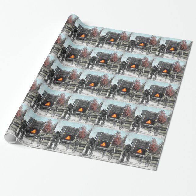 Autumn Amish Buggy Wrapping Paper (Unrolled)