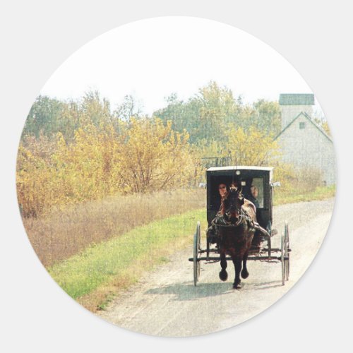 Autumn Amish Horse and Buggy Classic Round Sticker
