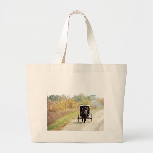 Autumn Amish Horse and Buggy Large Tote Bag (Front)