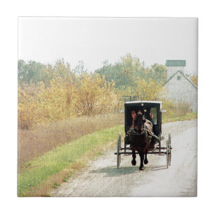 Autumn Amish Horse and Buggy Tile