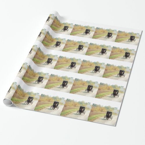 Autumn Amish Horse and Buggy Wrapping Paper