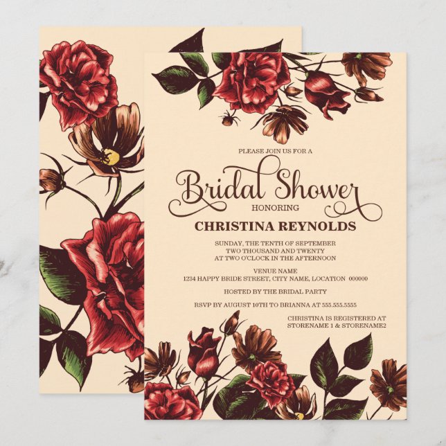 Autumn and Fall Floral Bridal Shower Invitation (Front/Back)