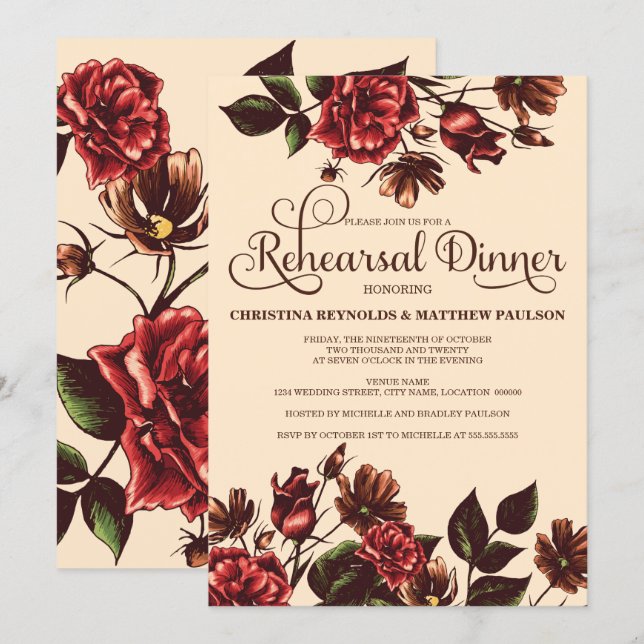 Autumn and Fall Floral Rehearsal Dinner Invitation (Front/Back)
