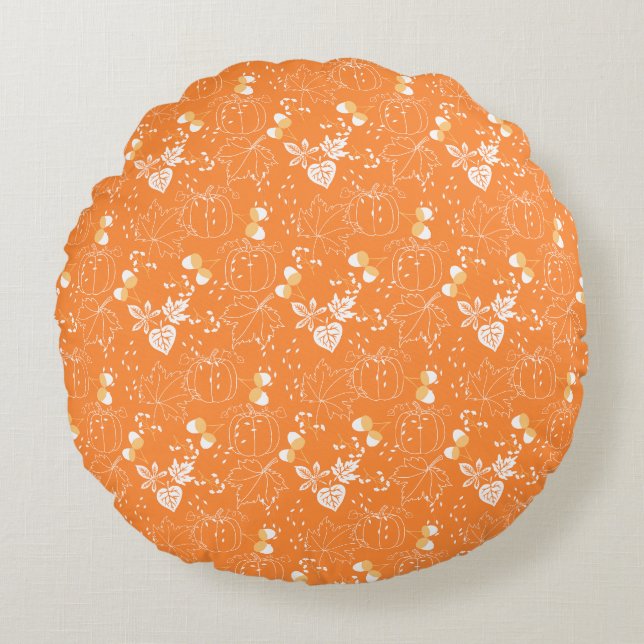 autumn and leaf patterns round pillow (Front)