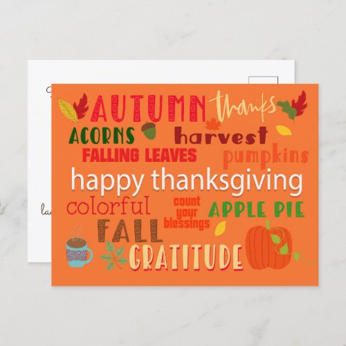 Autumn and Thanksgiving Typography Pattern Postcard