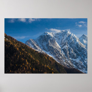 Autumn and winter at snowy mountains poster