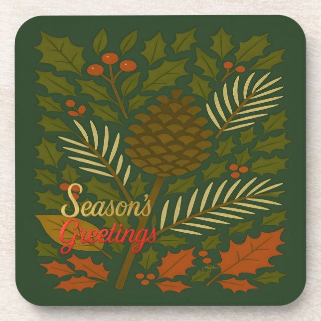 Autumn and Winter Holidays Season's Greetings Beverage Coaster (Front)