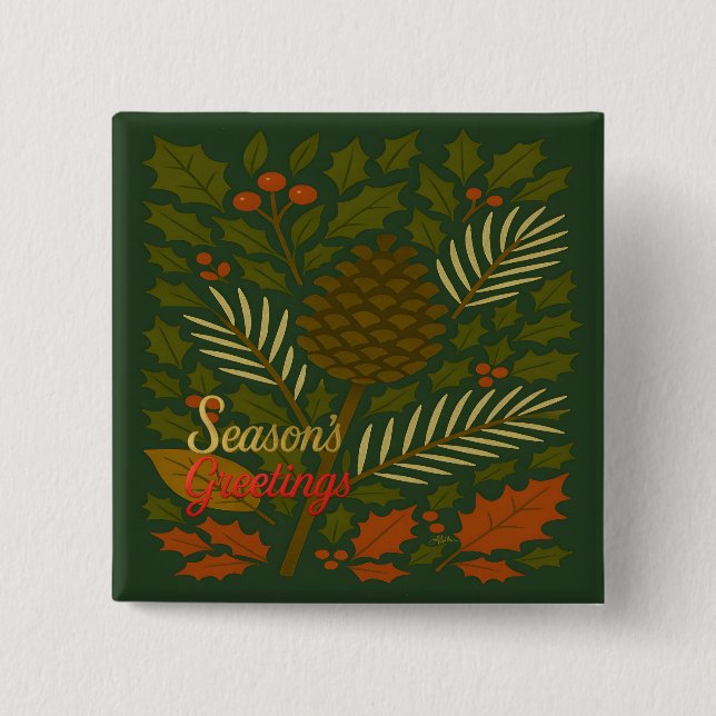 Autumn and Winter Holidays Season's Greetings Button (Front)