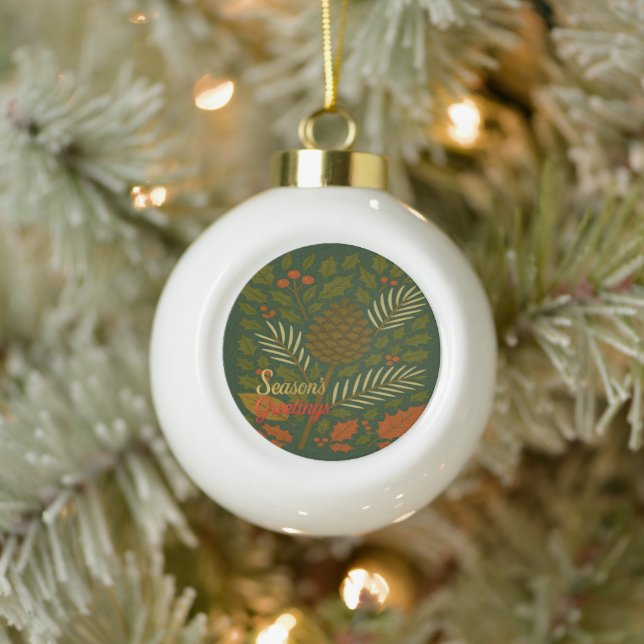 Autumn and Winter Holidays Season's Greetings Ceramic Ball Christmas Ornament (Tree)