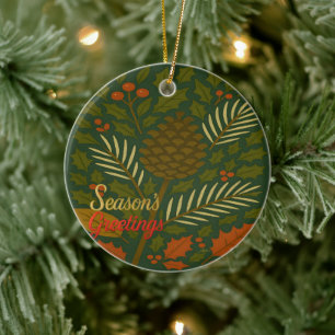 Autumn and Winter Holidays Season's Greetings Ceramic Ornament