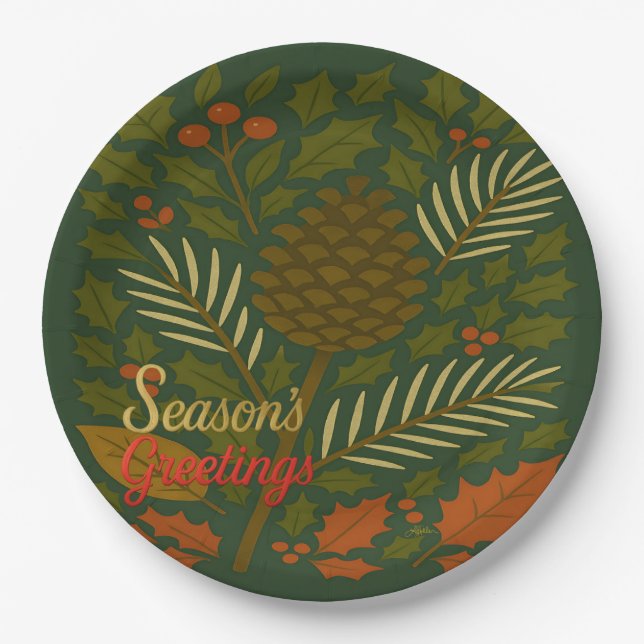 Autumn and Winter Holidays Season's Greetings Paper Plates (Front)