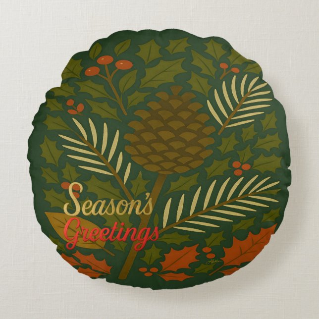 Autumn and Winter Holidays Season's Greetings Round Pillow (Front)