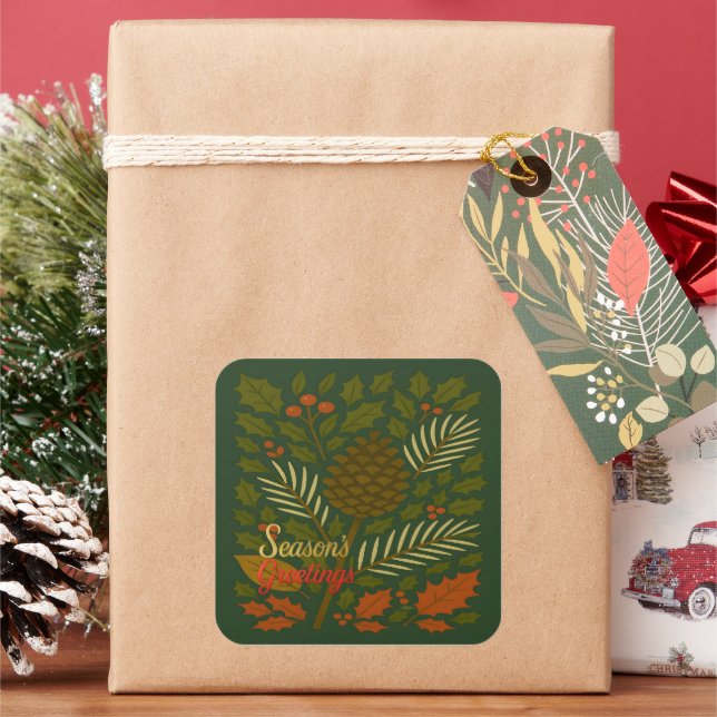 Autumn and Winter Holidays Season's Greetings Square Sticker (Holiday)