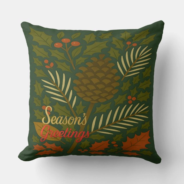 Autumn and Winter Holidays Season's Greetings Throw Pillow (Front)