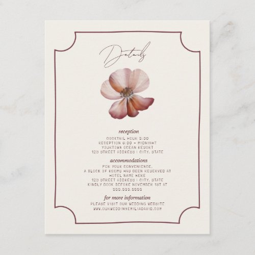 Autumn Anemone Hand Drawn Border Wedding Details Enclosure Card