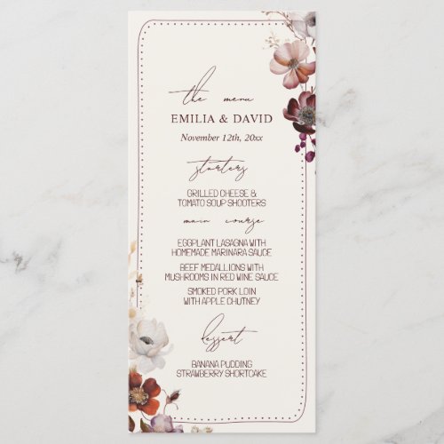 Autumn Anemone Hand Drawn Border Wedding Menu