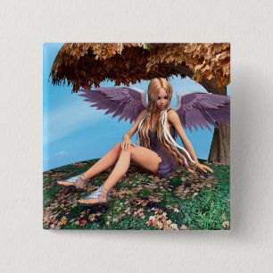 Autumn Angel Woodland Fantasy Art Pinback Button