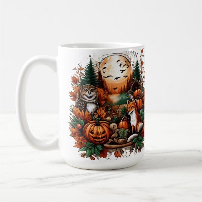 Autumn Animals and Pumpkins Coffee Mug (Left)