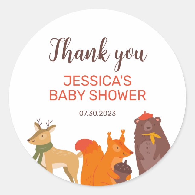 Autumn Animals Fall Season Baby Shower Classic Round Sticker (Front)