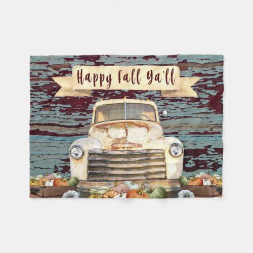 Autumn Antique Rustic Truck  Fall Pumpkins Fleece Blanket