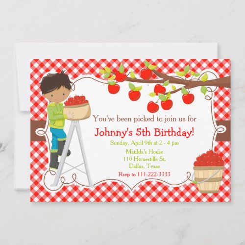 Autumn Apple Picking African American Birthday Invitation