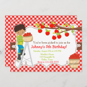 Autumn Apple Picking African American Birthday Invitation