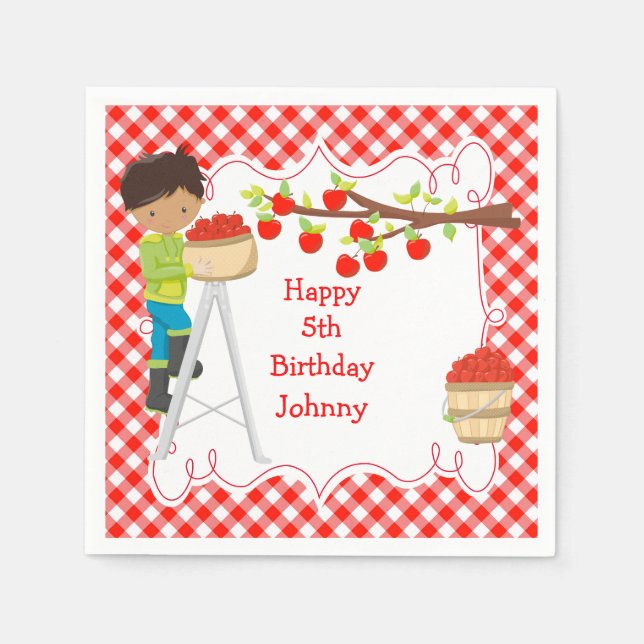 Autumn Apple Picking African American Birthday Napkins (Front)