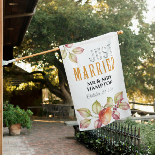 Autumn Apples Just Married Date Wedding  House Flag