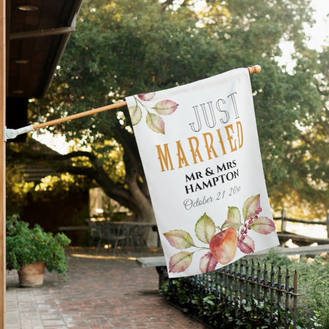 Autumn Apples Just Married Date Wedding  House Flag (In SItu)