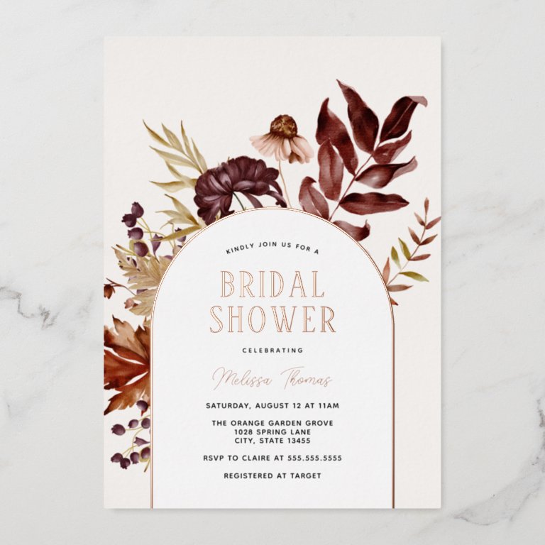 Autumn Arch Bridal Shower Foil Invitation