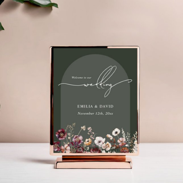 Autumn Arch Dark Green Calligraphy Wedding Welcome Poster (Creator Uploaded)
