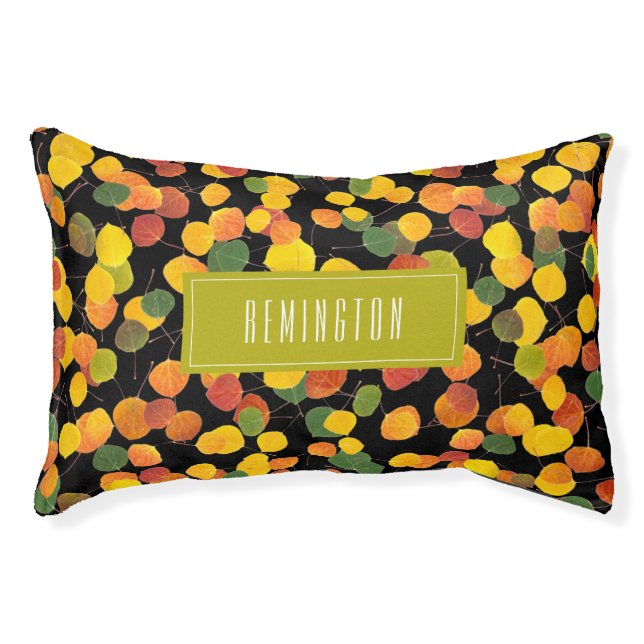 Autumn Aspen Leaf Pattern Lime Green Personalized Pet Bed (Front)