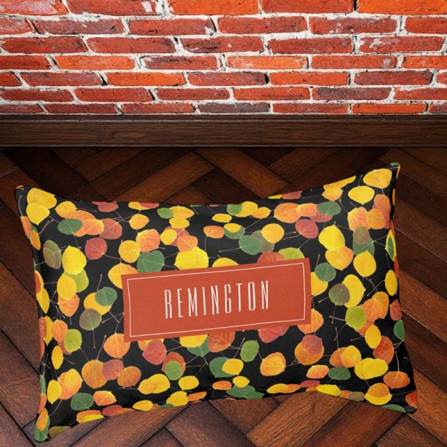 Autumn Aspen Leaf Pattern Red Personalized Pet Bed (personalized dog bed)