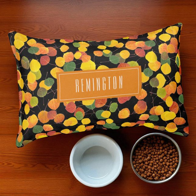 Autumn Aspen Leaves Pattern Orange Personalized Pet Bed (personalized dog bed )