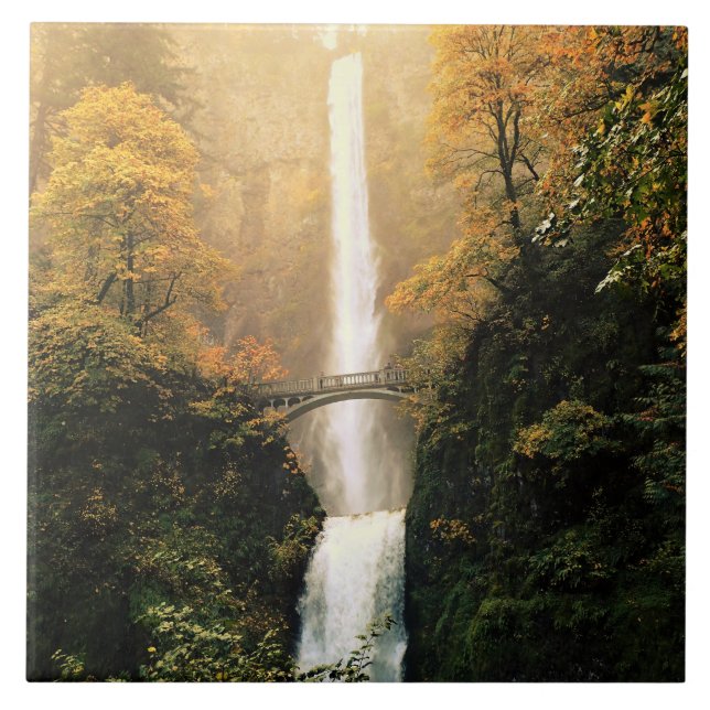 Autumn at Multnomah Falls, OR Ceramic Tile (Front)