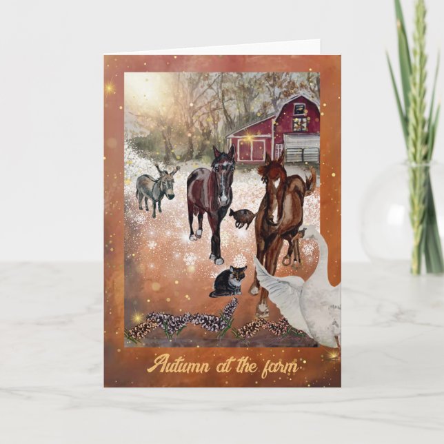autumn at the farm horses invitation (Front)