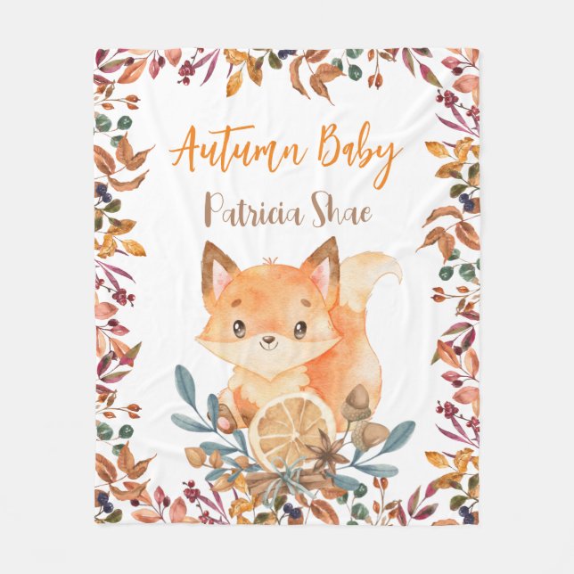 Autumn baby cute baby fox fall theme personalised  fleece blanket (Front)