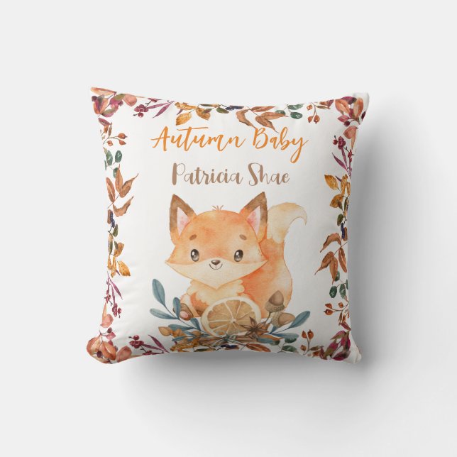Autumn baby cute baby fox fall theme personalised  throw pillow (Front)