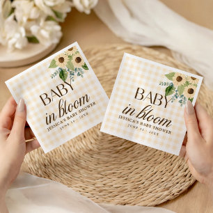 Autumn Baby in Bloom Gingham Sunflower Favor Napkins