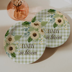 Autumn Baby in Bloom Gingham Sunflower Favor Paper Plates