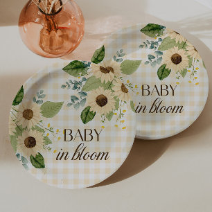 Autumn Baby in Bloom Gingham Sunflower Favor Paper Plates