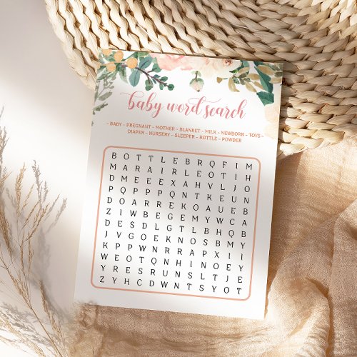 Autumn Baby Shower Baby Word Search Game Card
