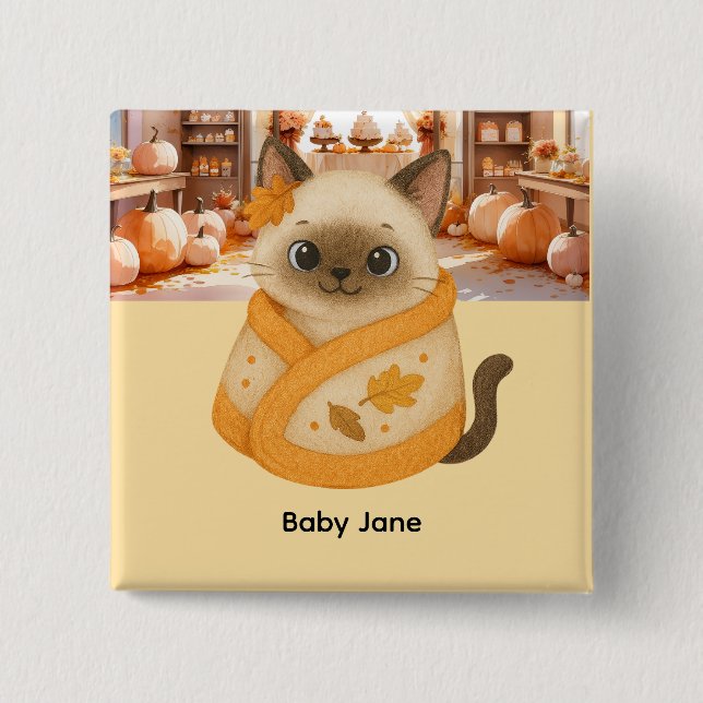 Autumn Baby Shower for Cat Lovers  Button (Front)