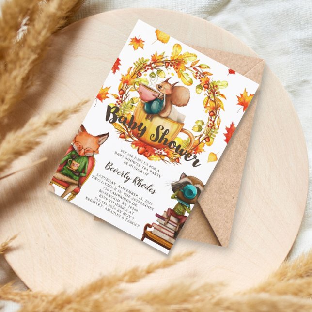 Autumn Baby Shower Tea Party Animals Invitation (Creator Uploaded)