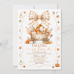 Autumn Baby Shower with Pumpkin Wagon & Gingham Invitation