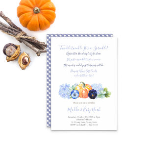 Autumn Baby Sprinkle for Boy, Pumpkin blue florals Invitation