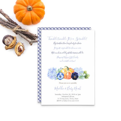 Autumn Baby Sprinkle for Boy Pumpkin blue florals Invitation