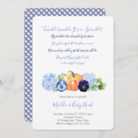 Autumn Baby Sprinkle for Boy, Pumpkin blue florals Invitation