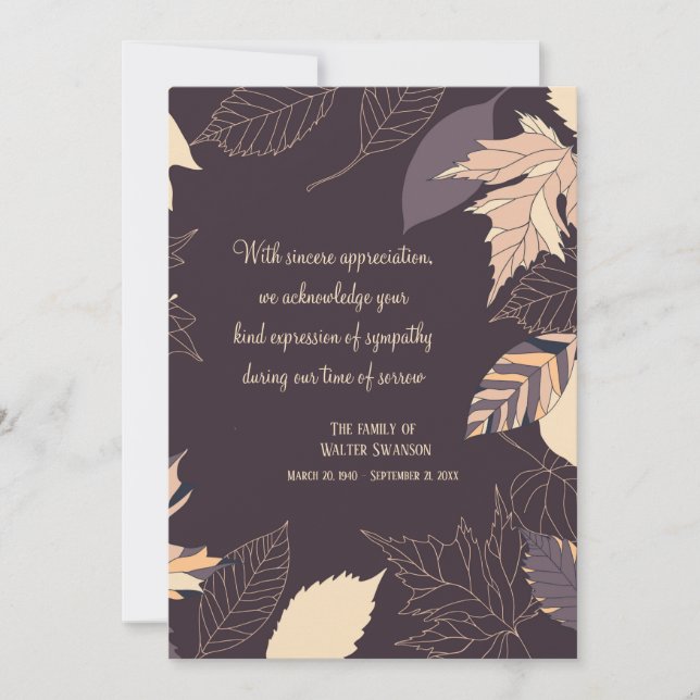 Autumn Background Sympathy Thank You Card (Front)
