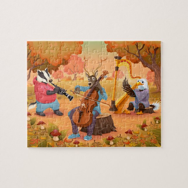 Autumn Badger Deer Eagle Fall Music Thanksgiving Jigsaw Puzzle (Horizontal)
